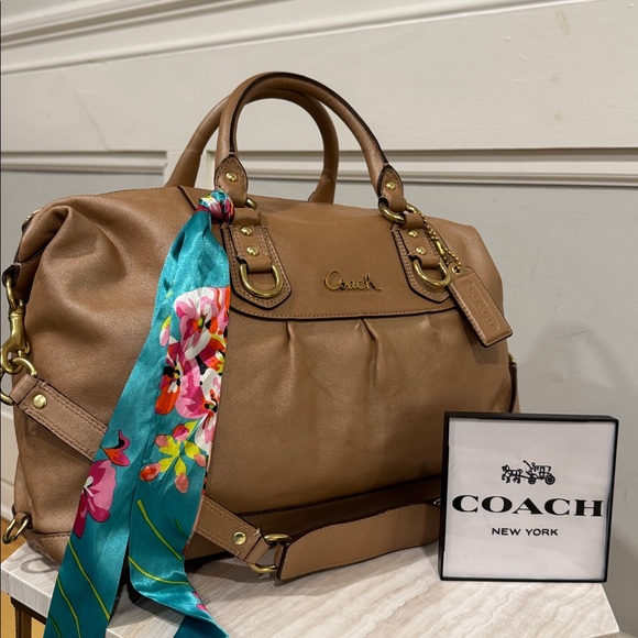 Coach Handbags - Coach Bag Ashley Large Tan Metallic Leather Satchel